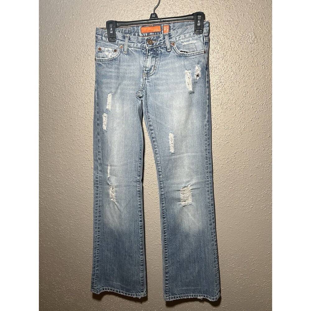 Colin's Jeans Zoe Distressed Flare Jeans Medium Wash Low Rise 0/25 Inseam 33”